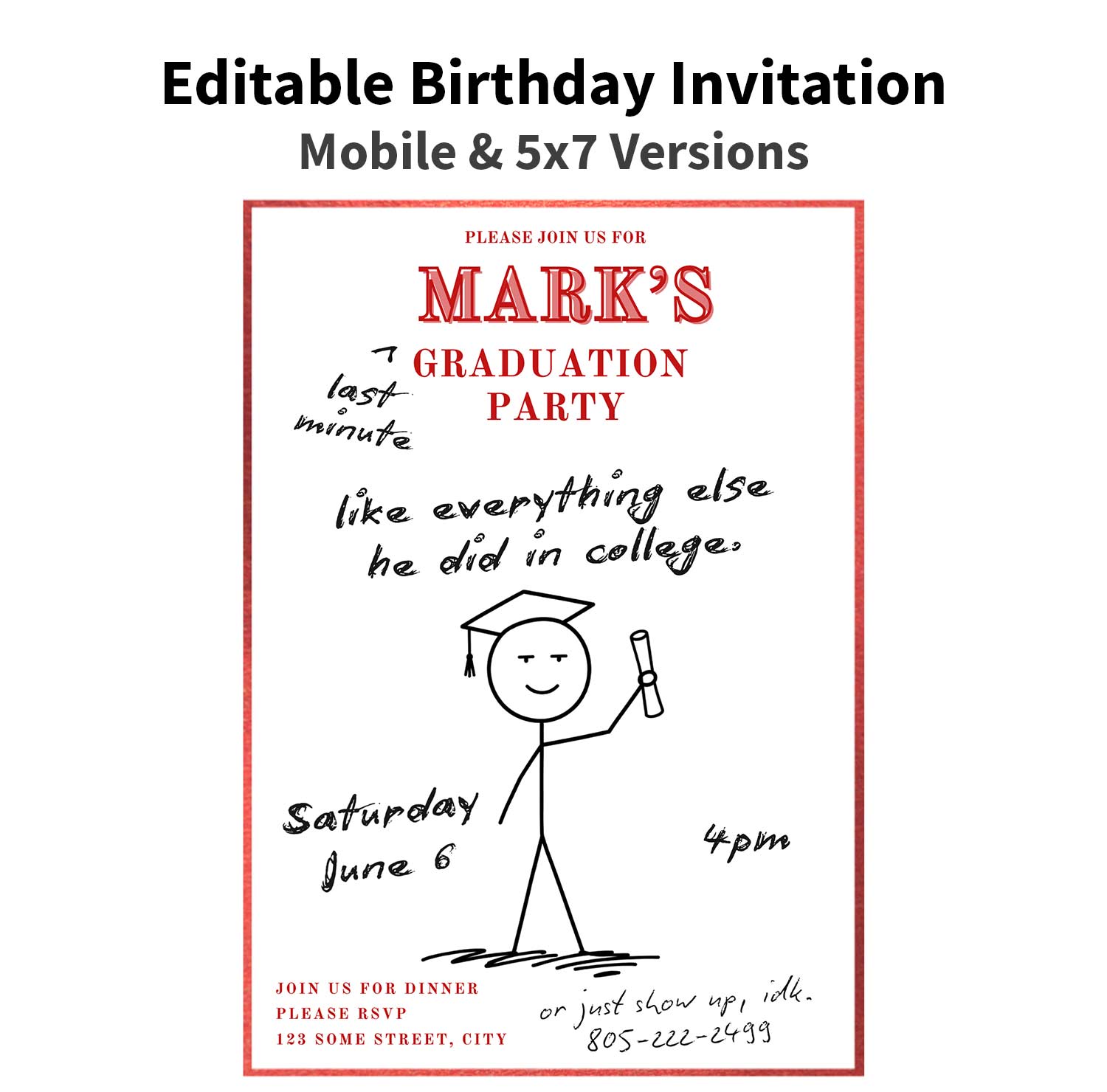 Last Minute Graduation Party Invitation Template - Image 2