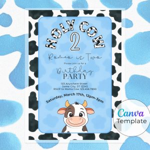 Holy Cow! Blue Cow Birthday Invitation Template