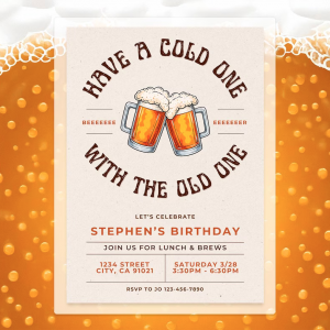 Funny beer birthday invitation template editable in Canva