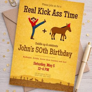Funny western birthday invitation template editable in Canva