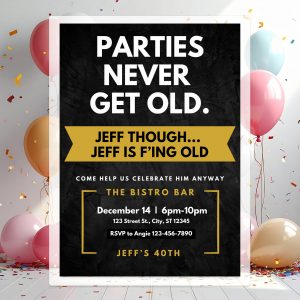 Funny sarcastic adult birthday invitation editable in Canva