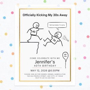Funny sarcastic milestone birthday invitation editable in Canva